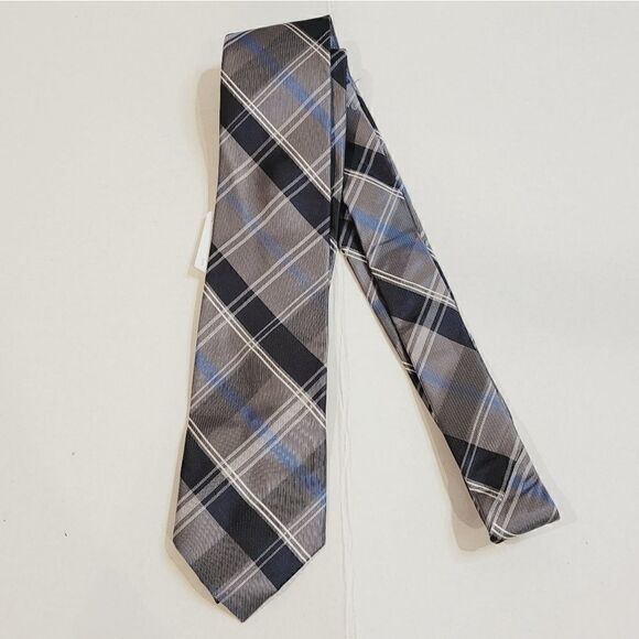 New Neiman Marcus Grey & Blue Silk Tie - Picture 1 of 4